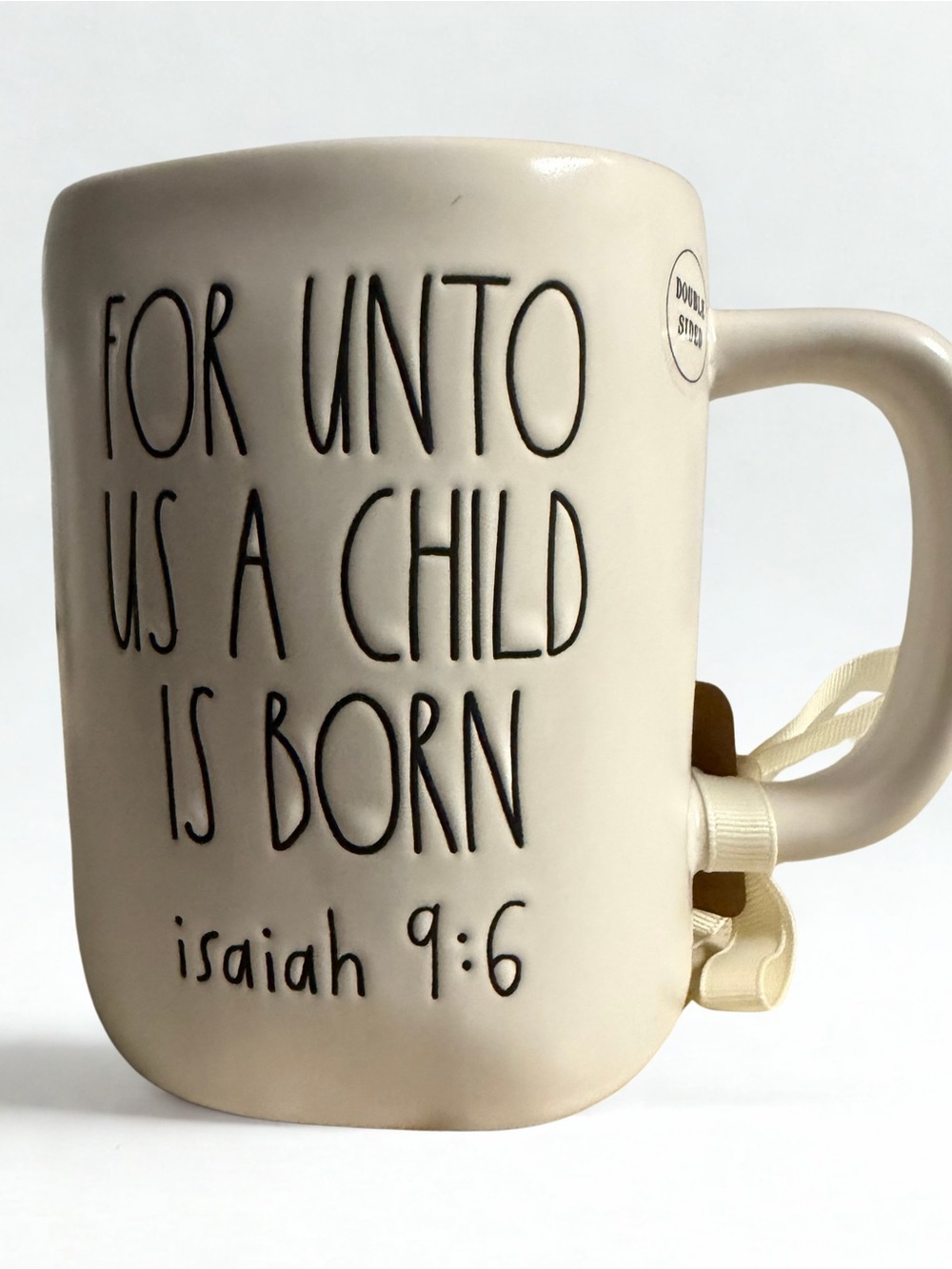 Rae Dunn Cream Ceramic Scripture Mug with Black Lettering